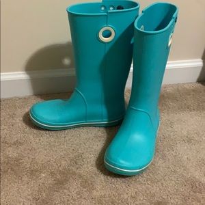 Blue crocs rain boots